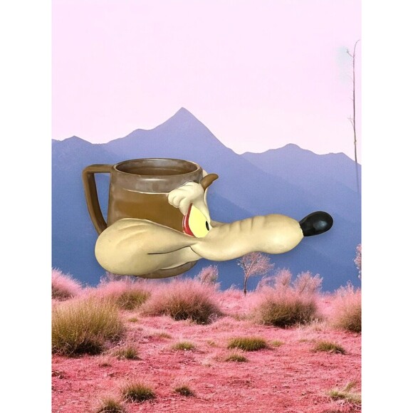 Vintage Looney Tunes Wile E Coyote 3D Plastic Coffee Cup Mug 1992 Road Runner - Picture 3 of 9